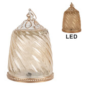 Candela cu led sticla bej metal auriu Ø 9x14 cm
