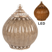 Candela cu led sticla bej metal auriu Ø 15x19 cm