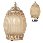 Felinar sticla bej metal auriu cu led Ø 11x18 cm