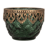 Suport lumanare sticla verde metal auriu Ø 10x8 cm