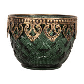 Suport lumanare sticla verde metal auriu Ø 10x8 cm