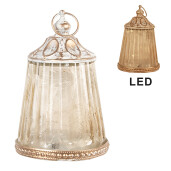 Felinar cu led sticla metal bej auriu Ø 8x12 cm