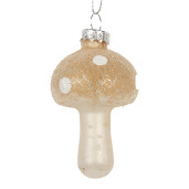 Set 6 ornamente brad Ciupercute Craciun sticla bej alba Ø 4x8 cm