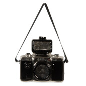Set 6 ornamente brad Aparat Foto sticla argintie neagra 9x5x9 cm