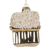 Set 6 ornamente brad Craciun Casute sticla aurie alba 7x7x9 cm
