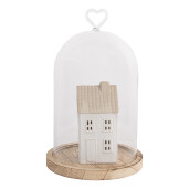 Platou decorativ lemn cupola sticla Ø 14x22 cm