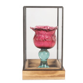 Platou decorativ lemn cupola sticla 14x14x24 cm
