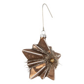 Ornament brad Craciun Steluta sticla aurie alba 10x8x9 cm