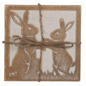 Set 4 suporturi pahare lemn alb maro Iepuras 10x10 cm