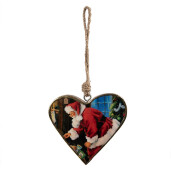 Set 6 ornamente brad Mos Craciun lemn textil 13x2x13 cm