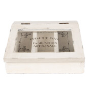 Cutie ceai lemn sticla alb negru 18x16x9 cm