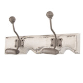 Cuier perete lemn alb vintage metal taupe 23x6x10 cm
