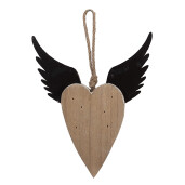 Decoratiune Inimioara lemn metal alb maro 17x3x20 cm