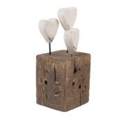 Decoratiune Inimioare lemn alb maro 7x6x15 cm