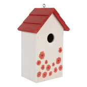 Casuta Pasari lemn alb rosu negru decor Maci 15x10x22 cm