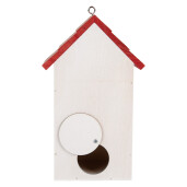Casuta Pasari lemn alb rosu negru decor Maci 15x10x22 cm