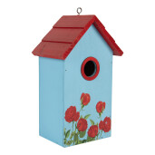 Casuta Pasari lemn rosu albastru verde decor Trandafiri 15x10x22 cm