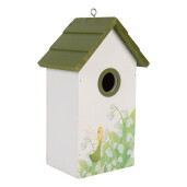 Casuta Pasari lemn alb verde galben decor Lacramioare 15x10x22 cm