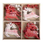 Set 12 ornamente brad Reni lemn alb rosu 13x13x1 cm (12)