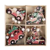 Set 12 ornamente brad Masinute lemn multicolor 13x13x1 cm (12)