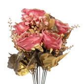 Buchet Trandafiri artificiali roz aurii 18x15x50 cm