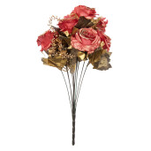Buchet Trandafiri artificiali rosii aurii 18x15x50 cm