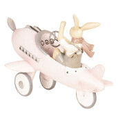 Figurina Iepuras Paste cu avion din polirasina roz gri 25x17x18 cm