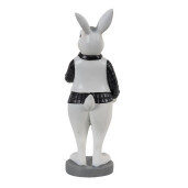 Figurina Iepuras Paste Boy din polirasina neagra alba 7x7x20 cm