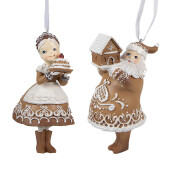 Set 24 ornamente brad Craciun polirasina alba maro 9x7x13 cm, 8x6x13 cm