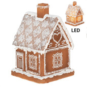 Casuta Turta Dulce polirasina maro alba cu led 13x13x18 cm