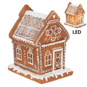 Casuta Turta Dulce polirasina maro alba cu led 15x12x17 cm