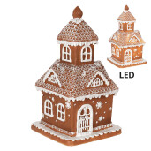 Casuta Turta Dulce polirasina maro alba cu led 14x14x25 cm