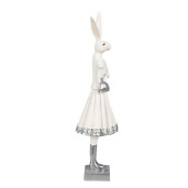 Figurina Iepuras Paste Girl polirasina alba argintie 10x9x32 cm