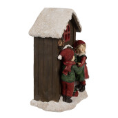 Decoratiune Craciun Casuta si Copii cu led polirasina 13x10x20 cm