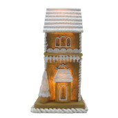 Casuta Turta Dulce polirasina maro alba cu led 8x8x15 cm