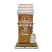 Casuta Turta Dulce polirasina maro alba cu led 8x8x15 cm