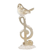 Decoratiune Pasare polirasina alba aurie 6x5x16 cm