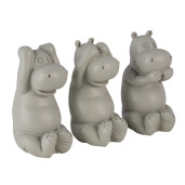 Set 3 figurine Hipopotami polirasina gri 5x7x9 cm