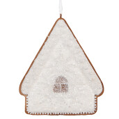 Set 2 ornamente brad Craciun Casuta Turta Dulce maro alba  9x1x10 cm