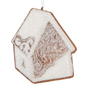 Set 2 ornamente brad Casuta Turta Dulce alba maro 9x1x10 cm