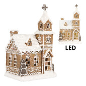 Casuta Turta Dulce Craciun polirasina maro alba cu led 14x12x23 cm