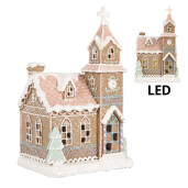 Casuta Turta Dulce Craciun polirasina multicolora cu led 14x12x23 cm