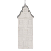 Set 2 ornamente brad Casuta Craciun polirasina alba argintie  4x4x11 cm