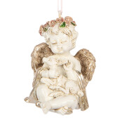 Set 2 ornamente brad Craciun Inger polirasina bej maro 5x4x6 cm
