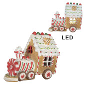 Trenulet Craciun muzical polirasina multicolora cu led 21x12x17 cm
