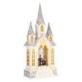 Decoratiune Craciun muzicala polirasina cu led Biserica 17x10x41 cm