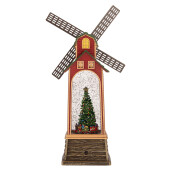Decoratiune Craciun muzicala polirasina cu led Moara de Vant 11x11x28 cm