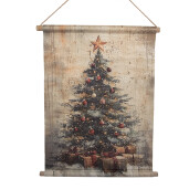 Decor perete Brad Craciun textil multicolor lemn 55x3x75 cm