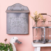 Cutie postala de perete din fier gri antichizat 26 cm x 10 cm x 35 h