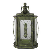 Felinar fier verde sticla 29x19x52 cm